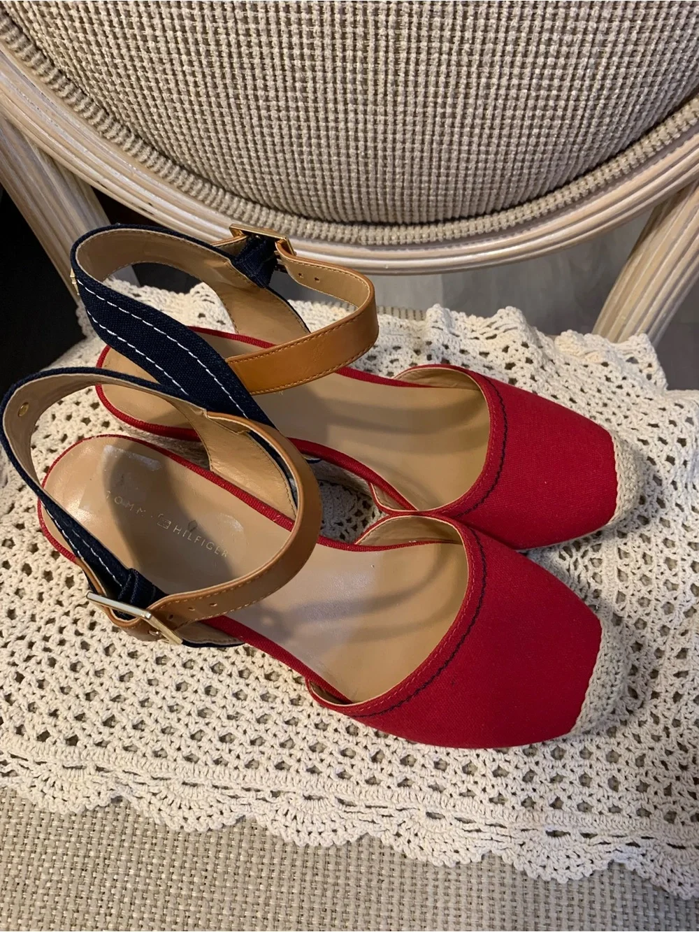 Tommy Hilfiger Red Canvas Nilsa Espadrille Wedge Sandals size 7 1/2